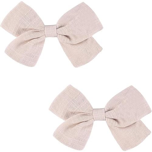 3.5in Baby Girl Hair Clips - Fully Lined Non-Slip Barrettes for Fine Hair, 2-Pack Bows in Ivory
