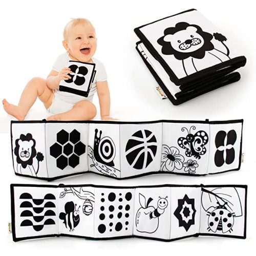 KaPing My Frist Black and White High Contrast Soft Book for Baby, Infant Tummy Time Cloth Book Crib Toys, Folding Educational Activity Cloth Book Suitable for Boys Girls Toddler - lion