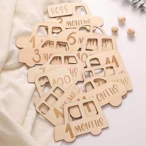 let's make Baby Monthly Milestone Cards | 15 Pcs Wooden Milestone Car Signs from Newborn to 1 Year | Baby Birth Announcement Sign for Baby Shower & Photo Props