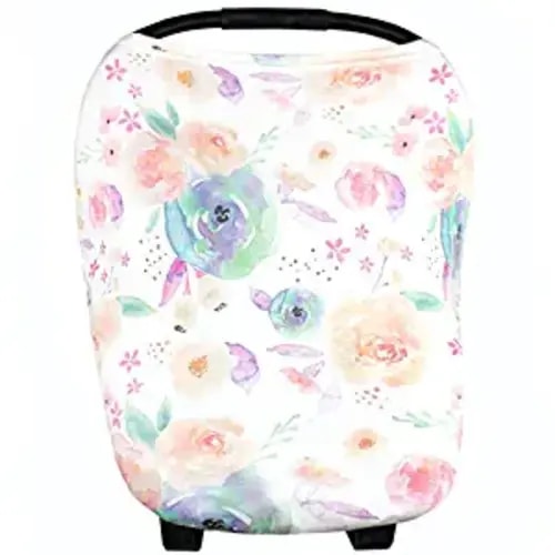 Baby Car Seat Cover Canopy and Nursing Cover Multi-Use Stretchy 5 in 1 Gift"Bloom" by Copper Pearl