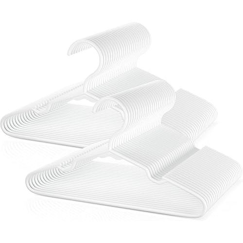 Kids Hangers 50 Pack, Premium Plastic Baby Hangers Clothes of Children, Toddler, Infant, Durable Non-Slip Kid Clothes Hanger for Closet Space-Saving, White