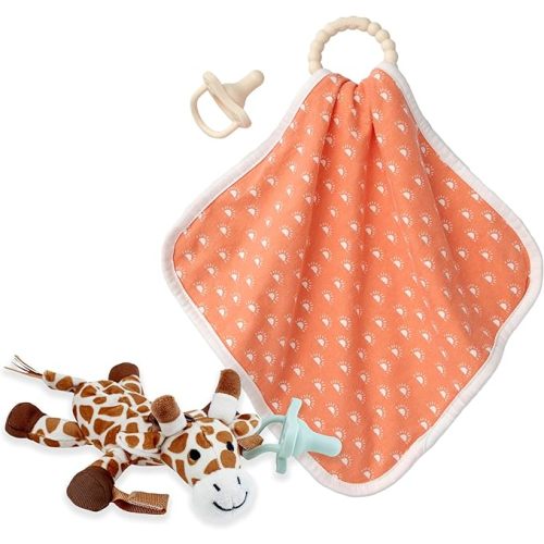 Dr. Brown's Baby Lovey Pacifier Holder, Giraffe with Green HappyPaci, Teether Blanket, Suns HappyPaci & Beaded Teether, 0-6 Months