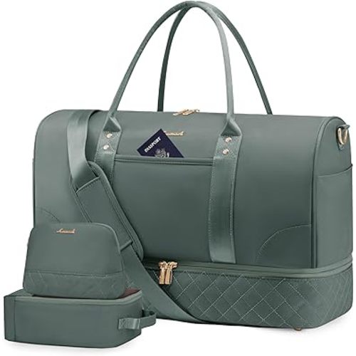 LOVEVOOK Travel Bag,Weekender Bag for Women Travel Duffle Bag with Shoe Compartment,Carry on Overnight Bag with Wet Pocket,Gym Yoga Duffel Bag,Hospital Bags for Labor and Delivery,3 Pcs Set