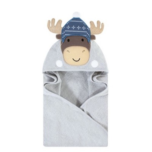 Hudson Baby Infant Boy Cotton Animal Face Hooded Towel, Winter Moose, One Size