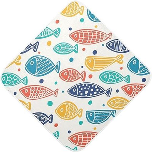 Burbuja Cute Fish Baby Bath Towel - Soft Absorbent Muslin Cotton Hooded Towel for Newborn Infant Toddler, 30x30 in