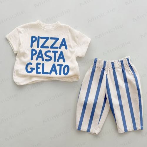 PIZZA PASTA GELATO Baby Blue Vertical Striped 2-piece Set