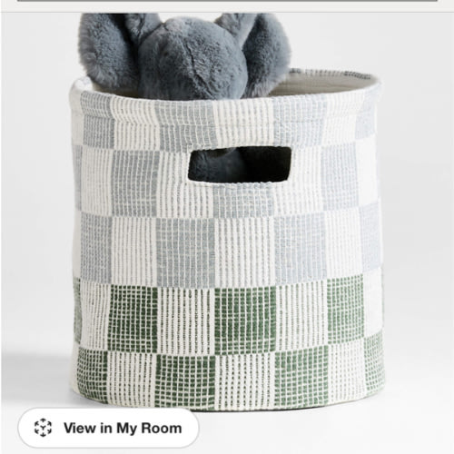 Hopscotch Mist Blue and Pine Green Checkerboard Shelf Storage Bin
