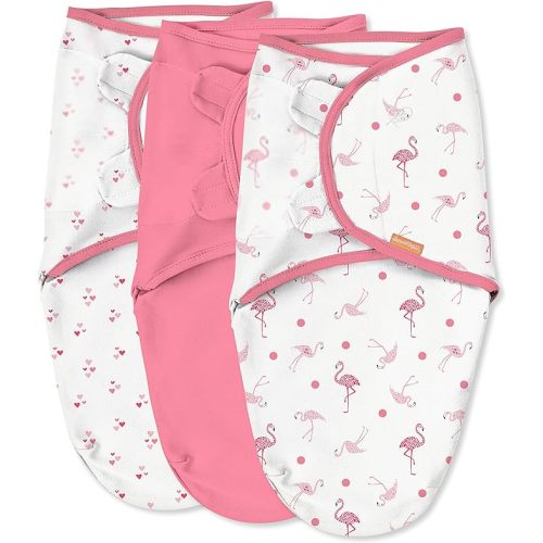 SwaddleMe Original Swaddle - Size Small/Medium, 0-3 Months, 3-Pack (Flamingo Fiesta) Easy to Use, Soft and Cozy Newborn Swaddle Wrap Keeps Baby Cozy and Secure