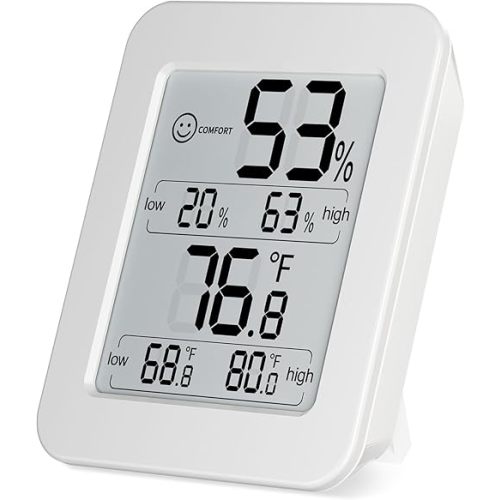 Digital Hygrometer with Max and Min Records 10s Fast Refresh Accurate Hygrometer Room Thermometer Indoor for Home, Bedroom, Baby Room, Office, Greenhouse, Cellar (White)