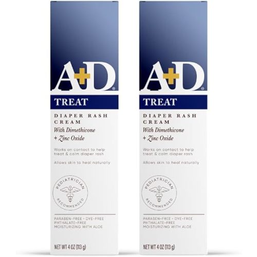 A+D Zinc Oxide Diaper Rash Cream - Soothes & Treats Diaper Rash - Zinc Oxide 10% Dimethicone 1% - Easy Spreading Diaper Rash Cream for Baby, Healing Skin Ointment for Red, Irritated Skin - 4oz, 2 Pack