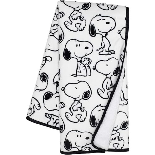 Lambs & Ivy Classic Snoopy Minky and Faux Shearling Baby Blanket - White/Black