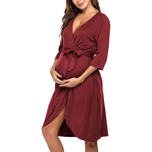 Ekouaer Women's Nursing Robe 3 in 1 Labor Delivery Maternity Dress Hospital Gown Breastfeeding Bathrobes - B-wine - Medium