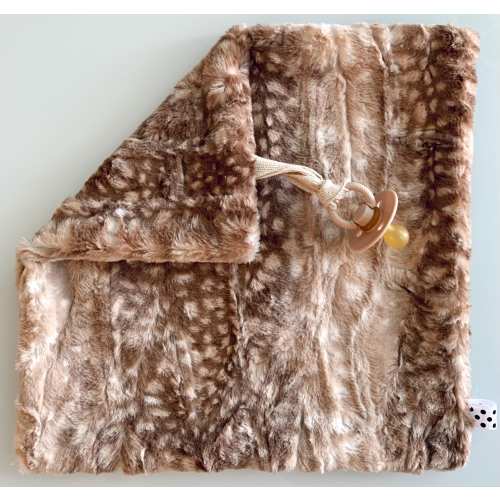 Minky Binky Buddy Lovey | Fawn Cappuccino Luxe Cuddle Blanket | Brown & White Baby Minky Pacifier Lovie
