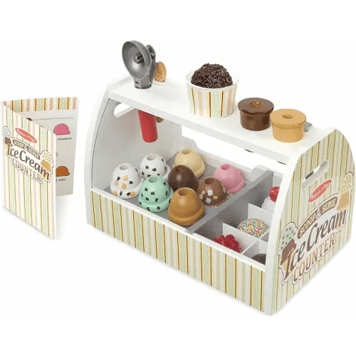 Melissa & Doug Wooden Scoop and Serve Ice Cream Counter (28 pcs) - Play Food and Accessories - Pretend Food Toys, Ice Cream Shop Toys For Kids Ages 3+