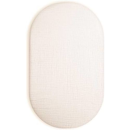 Muslin Bassinet Sheet for Baby Boy and Girl, Universal Fit for Rectangle, Oval, Hourglass Bassinet Mattress, Moses Basket Sheets (Cream, Bassinet Sheet)