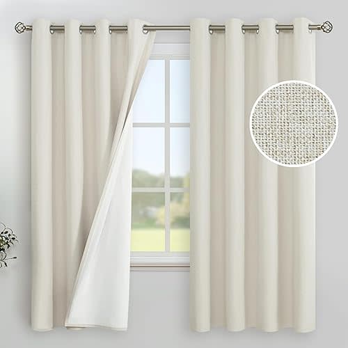 YoungsTex Linen Blackout Curtains 63 Inches Long for Bedroom, Grommet Full Room Darkening Drapes for Short Living Room Window Thermal Insulated Blinds for Winter, 2 Panels, 52 X 63 Inch, Linen