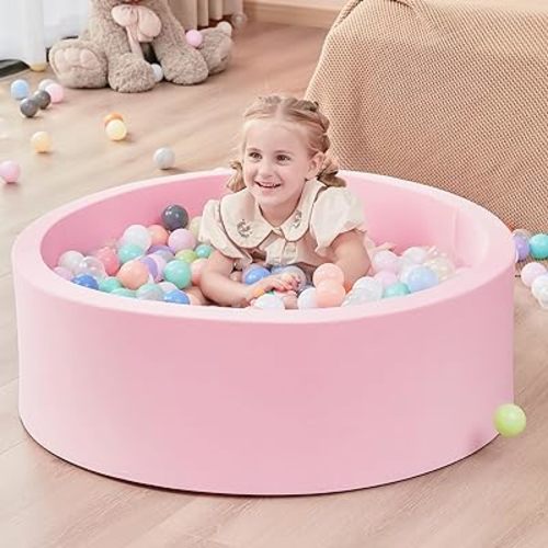 Ball Pit for Toddlers, Foam Ball Pits, Indoor Outdoor Soft Round Ball Playpen, 35.4” x 11.8” Ball Pool(Pink), Balls not Included