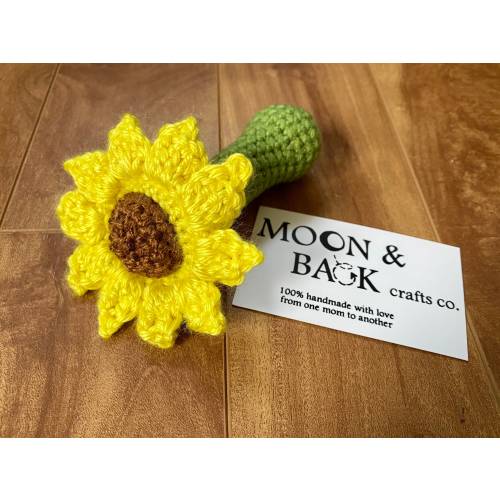 Sunflower rattle, flower rattle, crocheted rattle grasping toy, sunflower photo prop, baby Easter toy