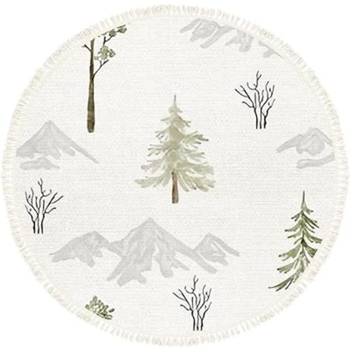 Woodland Animal Rug Round Rugs Forest Landscape Watercolor Seamless Pattern Boho Area Rug Linen and Cotton Carpet Meditation Rug Washable Hallway Runner Mat Accent Rug for Bedroom Nursery 6ft