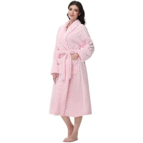 Yurhap Premium Robes for Women - Super Soft Cozy Fleece Womens Robe Plush Long Bathrobe