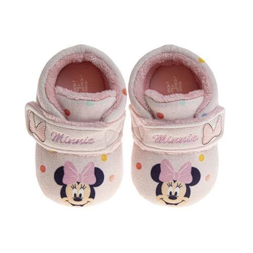 Disney Mickey, Minnie and Winnie the Pooh Baby Booties - Soft Plush Crib Shoes with Strap - Cozy Infant Slippers for Newborns and Babies (Size2,3,4 Infant)
