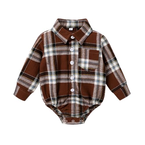 HAPPYMA Newborn Baby Boy Girls Plaid Outfit Flannel Romper Tops Infant Long Sleeve Button Down Plaid Casual Bodysuit Clothes