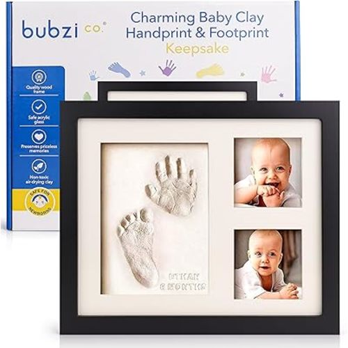 Baby Footprint Kit, Baby Foot and Hand Print Kit, Keepsake Frame, Nursery Pictures Frames, Hand Print Mold Kit, New Mom Gifts, Baby Newborn Essentials Must Haves, Baby Shower Gifts (Jet Black)