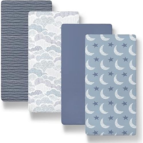 The Peanutshell Baby Bassinet Sheets 4-Pack for Girl or Boy - Soft, Oval & Fitted Baby Girls or Boys Sheet, Rectangle, Fitted Covers for Crib, Halo Bassinet Mattress - Soft Cloud