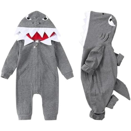 Newborn Baby Boys Girls Cartoon Shark Dinosaur Hoodie Romper Onesies Outfits
