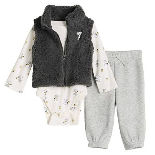 Baby Jumping Beans® Peanuts Snoopy & Woodstock 3-Pc. Vest, Bodysuit & Joggers Set