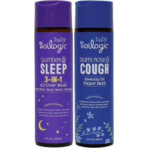 Oilogic Bath Baby Essentials (Slumber & Sleep, Stuffy Nose & Cough) - Gentle Baby All-Over Wash with Essential Oils to Soothe, Calm & Comfort - Pediatrician-Tested & Safe for Babies & Toddlers