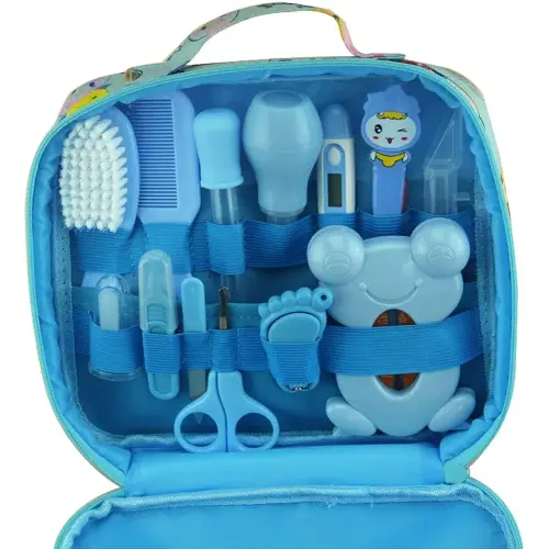 ZELINYE Baby Grooming kit Set Infant Baby Grooming Tools Newborn Manicure Set Baby Healthcare Nail Clippers Hairbrush Tool Set(13PCS) (Blue)