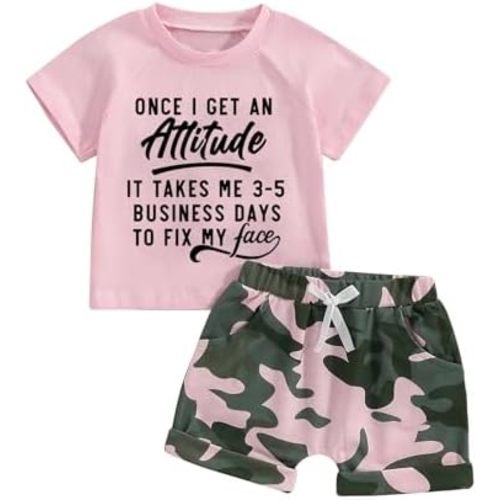 Fernvia Toddler Girls Clothes 1T 2T 3T 4T 5T Summer Outfits Baby Kids Short Sleeve T-Shirt Tops & Camouflage Shorts Sets