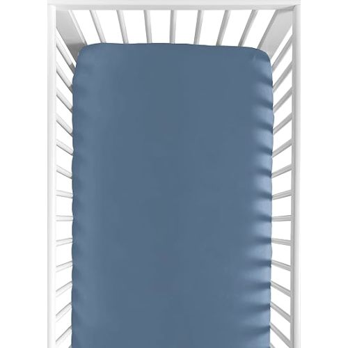Sweet Jojo Designs Slate Blue Boy Baby Fitted Crib Sheet for Infant Newborn Nursery Toddler Bed Room Standard Mattress - Solid Steel for Sports Theme Watercolor Vintage Sport Themed Collection