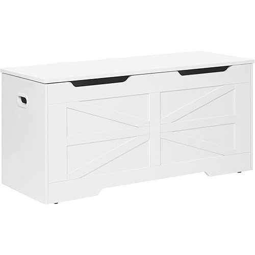 Storage Chest, Storage Trunk, Wooden Storage Bench - 39.4" Lift-Top Storage Organizer with 2 Safety Hinges, Shoe Bench for Entryway, Bedroom, Living Room, White SB03403X