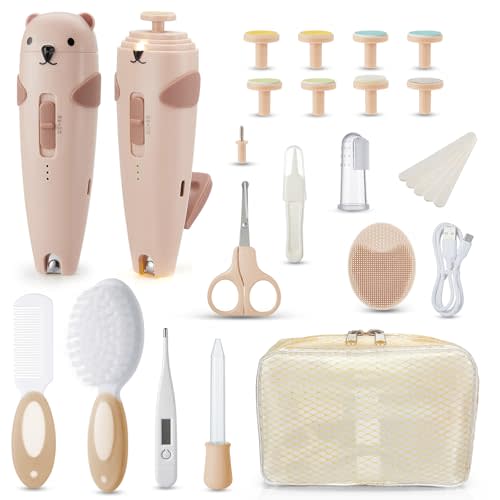 Lilian&Gema Baby Healthcare and Grooming Kit, 28-in-1 Rechargeable Nail Trimmer Electric Set, Dual Auto Light Baby Nail Care Kit, Portable Newborn Nursery Health Care Set for Infant Toddlers Boy Girl