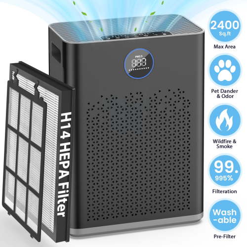 Air Purifiers for Large rooms up to 2300 Sq.ft, Air Purifiers for Allergies and Asthma, Wildfire, Pet Odor, Pollen, with Washable Pre-Filter, AP307, Black + Gray