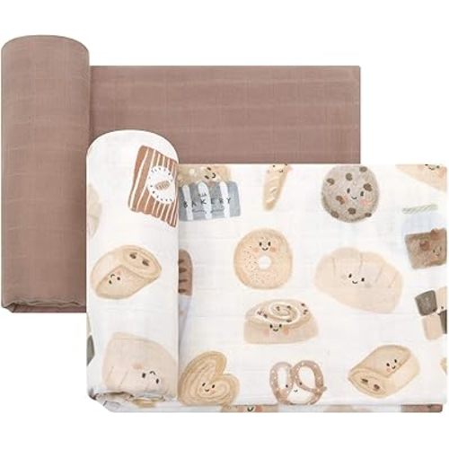 LifeTree Baby Swaddle Blankets Girls, Organic Muslin Swaddle Blankets Unisex Swaddling Wrap Receiving Blanket for Newborn, Organic Cotton, Large 47 x 47 inches, Bread and Brown