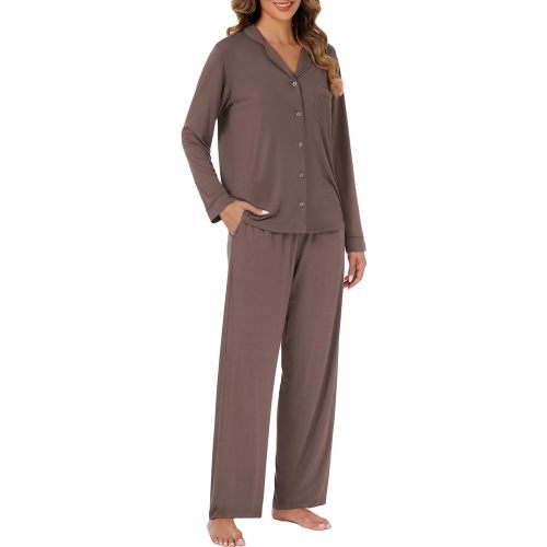 LUBOT Womens Pajamas Set PJ Set for Women Soft 2 Piece Button Down Ladies Comfy Long Short Sleeve Sleepwear Set S-XXL