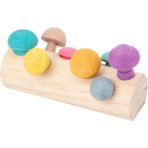 Montessori Wooden Mushroom Picking Toy - Educational Shape Sorting & Size Matching Game, Natural Sensory Toys for Babies with Safe Wooden Base