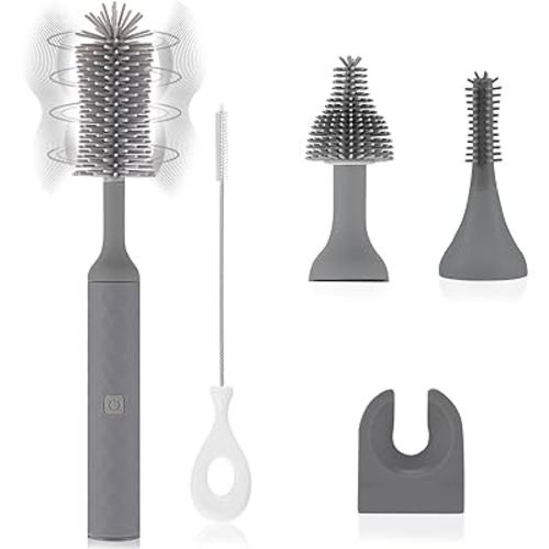 biqin Electric Cleaning Brush Set 4 Piece Multi-Purpose Cleaner Brushes,360° high-Speed Rotation Cleaning,1500mAh,Waterproof IPX65,Perfect Household Cleaning Brushes(Grey)