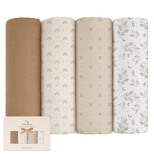 Yoofoss Muslin Swaddle Blankets, 4-Pack Receiving Blankets for Baby Boys and Girls, 47 x 47 Inches Baby Blankets Neutral Swaddle Wrap 70% Rayon from Bamboo and 30% Cotton