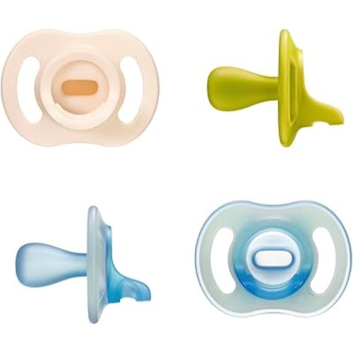 Tommee Tippee Stay Put Pacifier Set, Contains 2 Ultra-Light StayPut Glow in the Dark Pacifiers and 2 Ultra-Light StayPut Pacifiers, 6-18 Months, Colors May Vary, One-Piece Silicone Design, Pack of 4