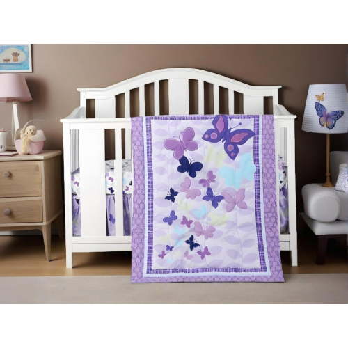 3-Piece Butterfly Purple Pattern Crib Bedding Set, Crib Size