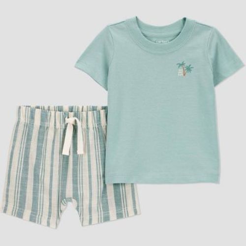 Carter's Just One You® Baby Boys' Striped Surfs Up Top & Bottom Set - Green 12M: Cotton T-Shirt & Pull-On Shorts