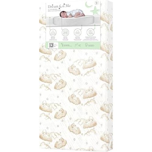 Dream On Me Little Lullaby 5” 2-in-1 Crib & Toddler Mattress, Dual-Sided Infant & Toddler Support, Waterproof & Stain Resistant, GREENGUARD Gold & Baby Safety Alliance Certified - Beige Cloud