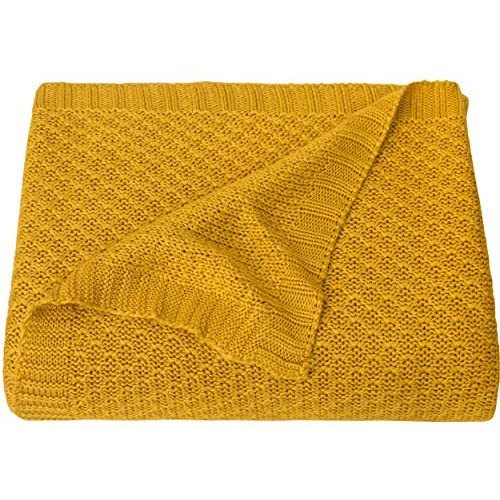 NTBAY Natural Bamboo Cable Knit Toddler Blanket, Soft and Cooling Touch Baby Blanket, 30 x 40 Inches, Ginger Yellow