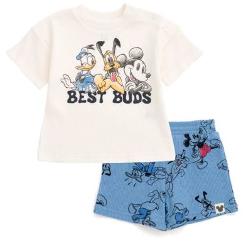 Disney Mickey Mouse Donald Duck Pluto Infant Baby Boys Waffle Knit T-shirt Shorts Outfit Set Mickey Mouse / Blue 12 Months