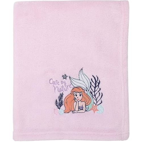 Disney The Little Mermaid Pink and Coral Ariel Cute by Nature Super Soft Baby Blanket