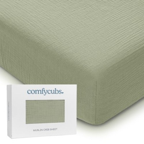 Muslin Fitted Crib Sheet, Extra Soft 100% Muslin Cotton Crib Sheets for Standard Crib and Toddler Mattresses by Comfy Cubs, Color: Sage